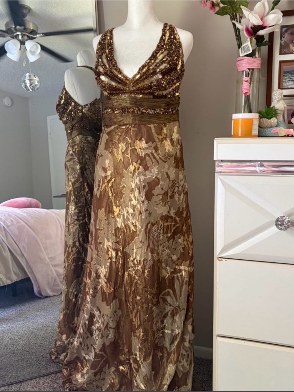 🥥🌟 vintage brown and gold beaded dress 🌟🥥